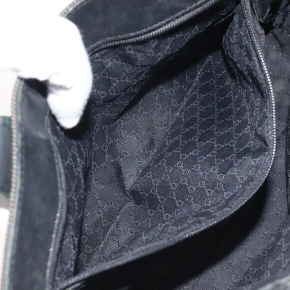 GUCCI Web Sherry Line Hand Bag Canvas Black Silver 73984 Auth ti3159 - Picture 13 of 16